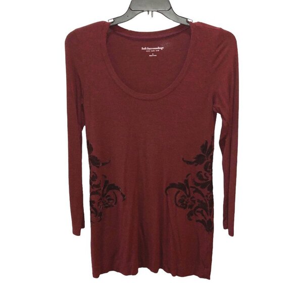 Soft Surroundings Womens Size S Burgundy Long Sleeve Scoop Neck Tunic Top Small - Picture 2 of 10
